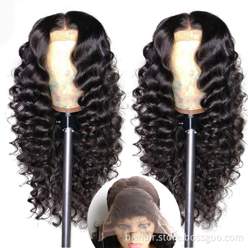 26" Brazilian Deep Wave Wig 100% humsn hair wig13x4 Curly Transparent Lace Closed Front Black Human Hair Wig Women's Remy Wig